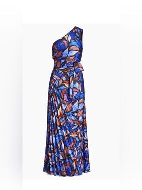 Milly Estelle Printed Satin One Shoulder Dress